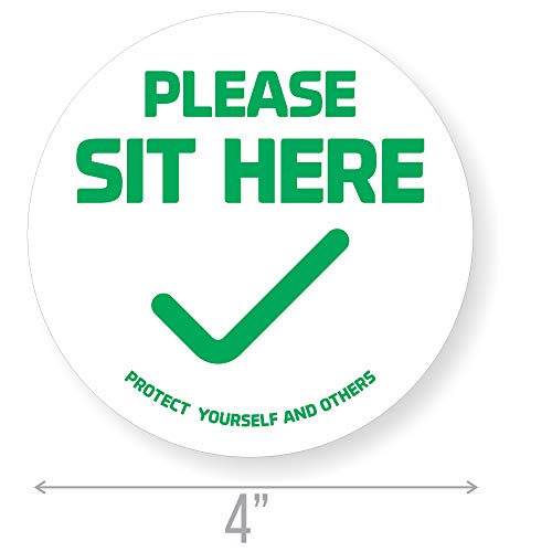 Sit here Social distancing Stickers, Chair Decal, 20 Pack (Green, SIT HERE (20 Pack))