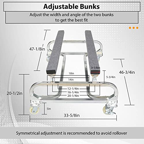 HECASA Personal Watercraft Jet Ski Dolly Stand Boat Storage Trailer Vehicle Cart for Sea-Doo Yamaha Kawasaki Adjustable Carpeted Bunks W/ Four Casters & Two Brakes 1000lbs Capacity