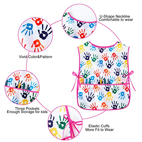 Kids Art Smock Girls Boys Artist Painting Apron with Pockets Sleeveless Smocks for Child 2-7 Years