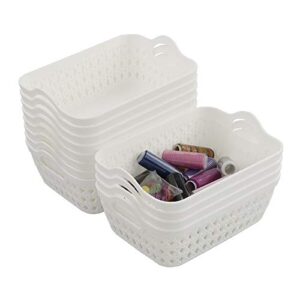 CadineUS Mini Plastic Basket Trays, White, Office Organizer Tray Baskets Set of 12