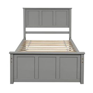 P PURLOVE Twin Size Platform Bed with Two Drawers, Twin Size Storage Bed Frame,Wood Platform Bed with Headboard with Slat Support, No Box Spring Need,Gray