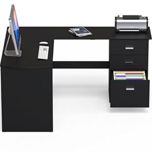 SHW L-Shaped Home Office Wood Corner Desk with 3 Drawers