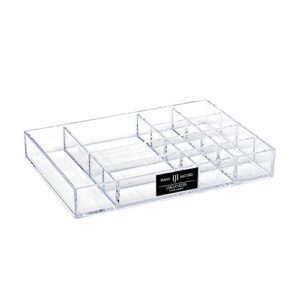 isaac jacobs 12-compartment clear acrylic drawer organizer (9.4" l x 6.4" w x 1.3" h), multi-sectional tray & storage solution for makeup, school & office supplies, bathroom, kitchen