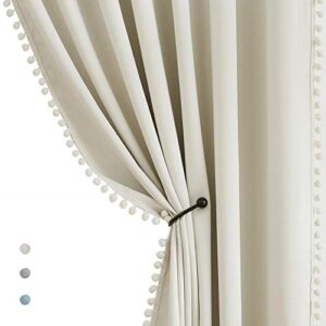 pom pom curtains for bedroom windows 84 inch energy efficient thermal insulated living room darkening curtain panels for kitchen nursery room ivory 50" w x2 panels rod pocket