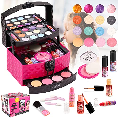 AWEFRANK Kids Makeup Kit for Girls Toys, Toddler Makeup Set, Real Safe & Non-Toxic & Washable for Endless Fun and Creativity, Perfect Princess Gift & Valentines Day Gifts for Ages 3-12