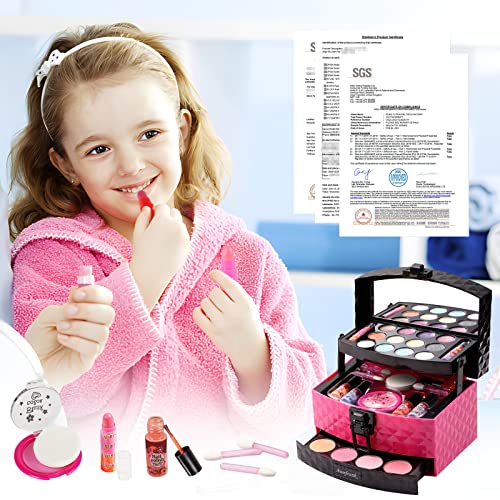 AWEFRANK Kids Makeup Kit for Girls Toys, Toddler Makeup Set, Real Safe & Non-Toxic & Washable for Endless Fun and Creativity, Perfect Princess Gift & Valentines Day Gifts for Ages 3-12