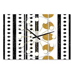 Retro Geometrical Abstract Minimal Pattern VII' Oversized Mid-Century Wall Clock - 3 Panels Black Mid-Century Modern Contemporary Aluminum Steel Finish Battery Included