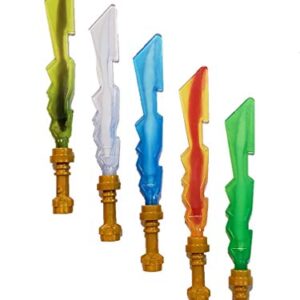 2013 LEGO Ninjago Ninja Elemental Blades - Custom Assortment of 5 Elemental Blades with Pearl Gold Hilts - Earth, Fire, Ice, Lightning and One for Lloyd The Green Ninja