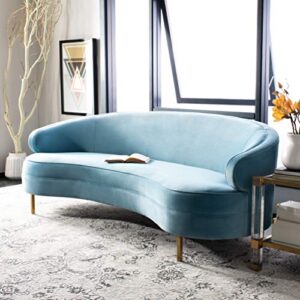 safavieh couture primrose glam light blue velvet curved sofas