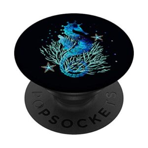 turquoise seahorse ocean design popsockets grip and stand for phones and tablets