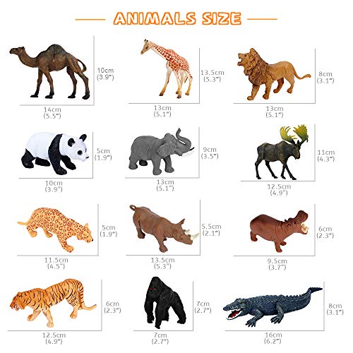 Elf Lab Safari Animal Figures, 12PCS Jungle Zoo Animals Toys, Realistic Wildlife Plastic African Animals Playset, Learning Educational Toy, Christmas Birthday Gift for Kids Children Toddlers 3-5