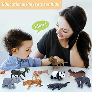 Elf Lab Safari Animal Figures, 12PCS Jungle Zoo Animals Toys, Realistic Wildlife Plastic African Animals Playset, Learning Educational Toy, Christmas Birthday Gift for Kids Children Toddlers 3-5