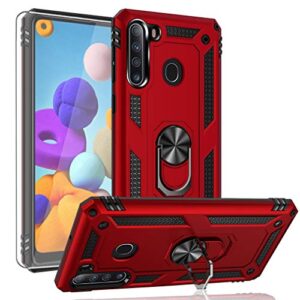 yzok for galaxy a21 case, samsung a21 case, with hd screen protector, [military grade] ring car mount kickstand hybrid hard pc soft tpu shockproof protective case for samsung galaxy a21 (red)