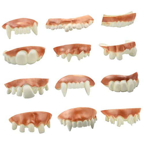 Marrywindix 12 Pieces Gnarly Teeth Gag Teeth Ugly Fake Teeth Vampire Denture Teeth for Halloween Costume Party Favors Photos Props (12 Styles)