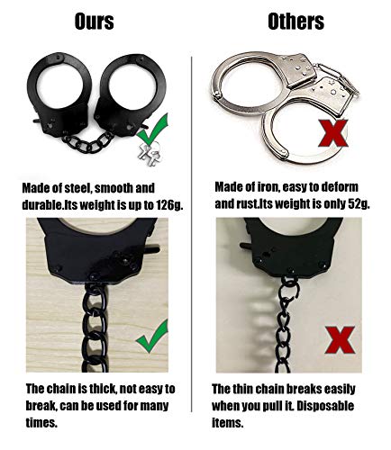 HOHAJIU Toy Handcuffs with Keys Metal Handcuffs Party Supplies Accessory Stage Party Props Pretend Play Handcuffs for Kids (Black)