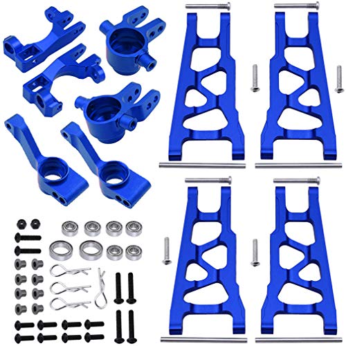 Hobbypark Aluminum Steering Blocks Caster Blocks C-Hubs Stub Axle Carriers and Alloy Suspension Arms Set (Front & Rear) for 1/10 Traxxas Slash 4x4, Replacement of 6837 6832 1952 3655x (Navy Blue)