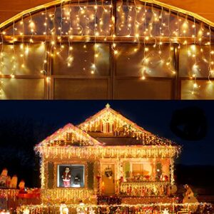 kiflytooin led christmas lights outdoor christmas decorations hanging lights 400led 8 modes 75 drops, outdoor indoor fairy string lights for party, holiday, wedding decorations (warm white)