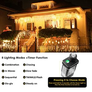 KiflyTooin Led Christmas Lights Outdoor Christmas Decorations Hanging Lights 400LED 8 Modes 75 Drops, Outdoor Indoor Fairy String Lights for Party, Holiday, Wedding Decorations (Warm White)