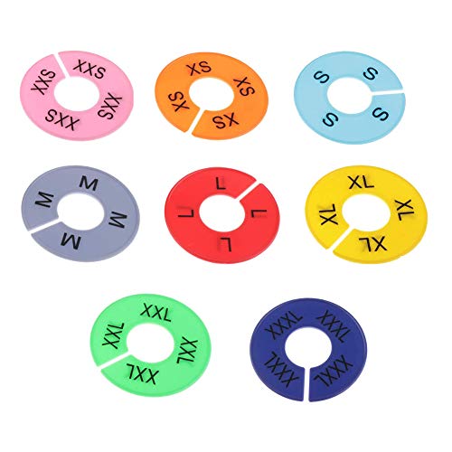 16 Pieces 8 Colors XXS-XXXL Clothing Size Dividers Clothing Rack Dividers Round Hangers Closet Dividers, Multi-Color