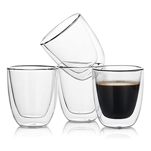 Enindel 3028.01 Double Wall Insulated Glass, Espresso Cups, Clear Latte Cup, 5.4 OZ, Set of 4