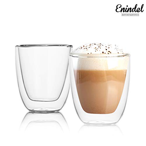 Enindel 3028.01 Double Wall Insulated Glass, Espresso Cups, Clear Latte Cup, 5.4 OZ, Set of 4