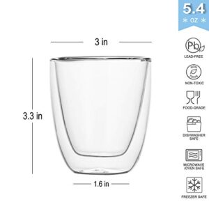 Enindel 3028.01 Double Wall Insulated Glass, Espresso Cups, Clear Latte Cup, 5.4 OZ, Set of 4