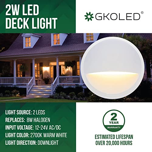 GKOLED Landscape Deck Light, Low Voltage 12V AC/DC Outdoor Patio Lighting, LED 2W Step Light, Die-Casting Aluminium with White Powder Appearance, 6 Pack