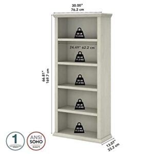 Bush Furniture Yorktown Tall 5 Shelf Bookcase, White Oak