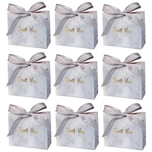 cheeseandu 24pack small thank you gift bag boxes marble pattern with bowknot decor thank you paper bag for wedding baby shower thanksgiving xmas party favor candy boxes, 4.5" grey