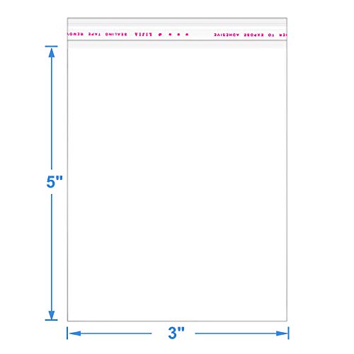 LISM 1000 Pack 3" x 5" Thick 1.6Mil Clear Resealable Cello Self Adhesive Seal Plastic Poly Bags Durable Self-Sealing Packaging Cookie Candy Jewelry Card Gifts Heavy Duty Cellophane Bags