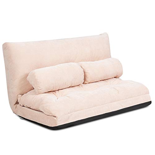 Giantex Adjustable Floor Sofa Couch with 2 Pillows, Multi-Functional 6-Position Foldable Lazy Sofa Sleeper Bed, Multi-Functional Suede Floor Seating Sofa for Reading Gaming (Beige)