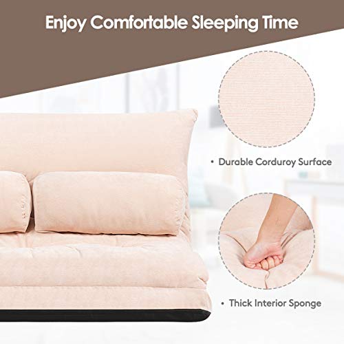 Giantex Adjustable Floor Sofa Couch with 2 Pillows, Multi-Functional 6-Position Foldable Lazy Sofa Sleeper Bed, Multi-Functional Suede Floor Seating Sofa for Reading Gaming (Beige)
