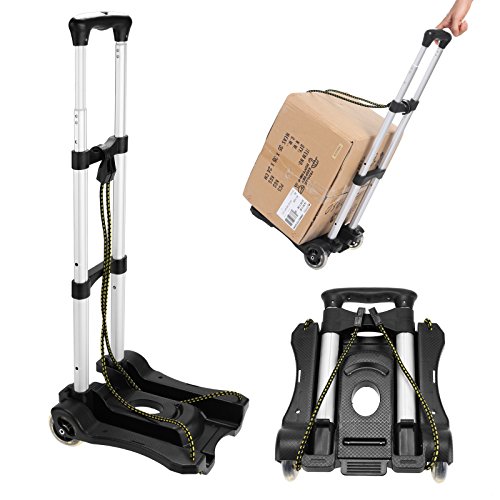 Portable Hand Truck Aluminum Folding Luggage Cart Lightweight Compact Trolley with Elastic Hook Rope for Travelling Moving Luggage Personal and Office Use 80 LB