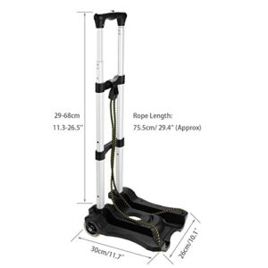 Portable Hand Truck Aluminum Folding Luggage Cart Lightweight Compact Trolley with Elastic Hook Rope for Travelling Moving Luggage Personal and Office Use 80 LB