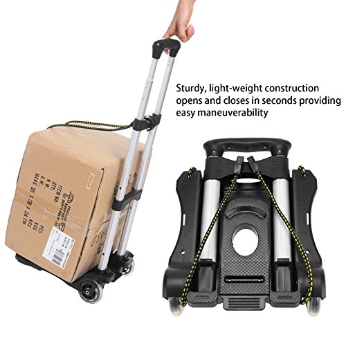 Portable Hand Truck Aluminum Folding Luggage Cart Lightweight Compact Trolley with Elastic Hook Rope for Travelling Moving Luggage Personal and Office Use 80 LB