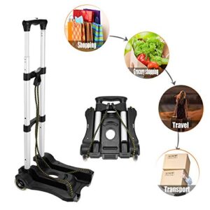 Portable Hand Truck Aluminum Folding Luggage Cart Lightweight Compact Trolley with Elastic Hook Rope for Travelling Moving Luggage Personal and Office Use 80 LB