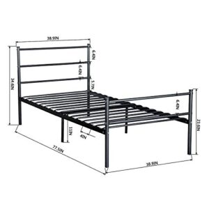 Voilamart Twin Metal Bed Frames with Storage, Single Bed with Headboard and Footboard, 6 Legs Bed Frame Platform No Box Spring Needed,Twin Bed Frame Set for Kids (Black)