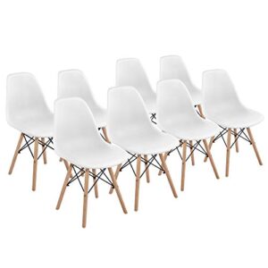 yaheetech dining chairs with beech wood legs and metal wires modern side shell eiffel dsw chairs for dining room living room bedroom kitchen lounge reception, set of 8, white