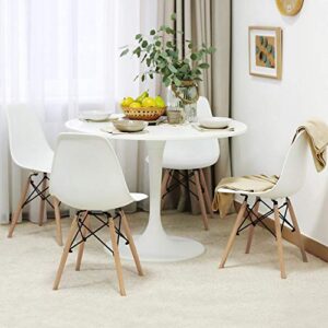 Yaheetech Dining Chairs with Beech Wood Legs and Metal Wires Modern Side Shell Eiffel DSW Chairs for Dining Room Living Room Bedroom Kitchen Lounge Reception, Set of 8, White