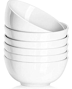 delling ultra-strong 22 ounce soup bowls, cereal bowl, 6 inch bowls set, white ceramic bowls, white bowls for kitchen, snack rice pasta salad oatmeal, set of 6, dishwasher & microwave safe
