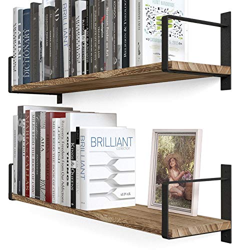 Wallniture Toledo Floating Shelves for Wall, Wall Shelf for Living Room Decor, Kitchen Organization, Bathroom Organizer, Shelves for Bedroom Burnt Set of 2