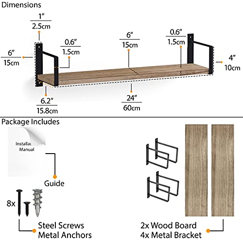 Wallniture Toledo Floating Shelves for Wall, Wall Shelf for Living Room Decor, Kitchen Organization, Bathroom Organizer, Shelves for Bedroom Burnt Set of 2