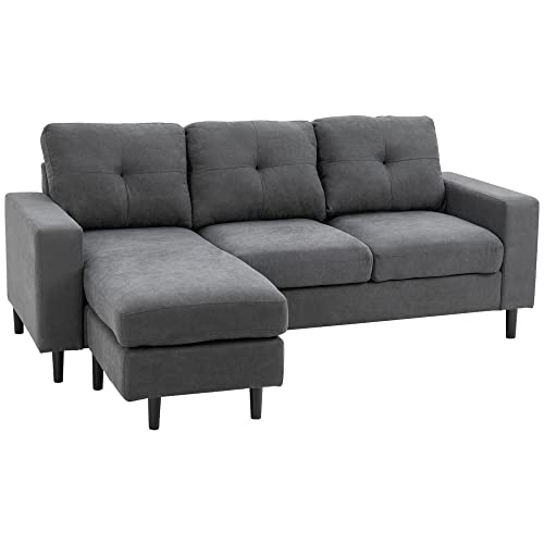 HOMCOM Convertible Sectional Sofa Couch with Reversible Chaise, L-Shaped Couch with Thick Sponge Cushions for Small Space, Dark Grey