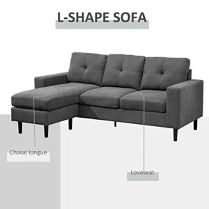 HOMCOM Convertible Sectional Sofa Couch with Reversible Chaise, L-Shaped Couch with Thick Sponge Cushions for Small Space, Dark Grey