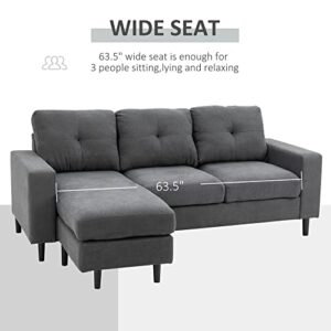 HOMCOM Convertible Sectional Sofa Couch with Reversible Chaise, L-Shaped Couch with Thick Sponge Cushions for Small Space, Dark Grey