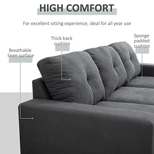 HOMCOM Convertible Sectional Sofa Couch with Reversible Chaise, L-Shaped Couch with Thick Sponge Cushions for Small Space, Dark Grey