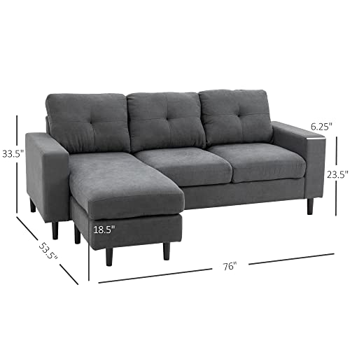 HOMCOM Convertible Sectional Sofa Couch with Reversible Chaise, L-Shaped Couch with Thick Sponge Cushions for Small Space, Dark Grey