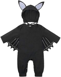 fancyinn infant baby black bat costumes cloak romper with big ear hat halloween bat outfits 2pcs 3-6 months 70