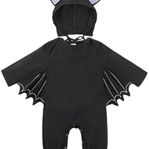 FANCYINN Infant Baby Black Bat Costumes Cloak Romper with Big Ear Hat Halloween Bat Outfits 2pcs 3-6 Months 70