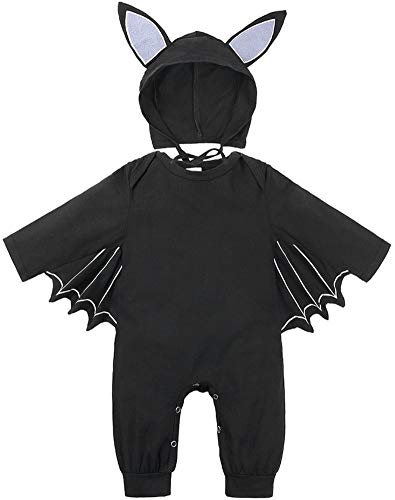 FANCYINN Infant Baby Black Bat Costumes Cloak Romper with Big Ear Hat Halloween Bat Outfits 2pcs 3-6 Months 70